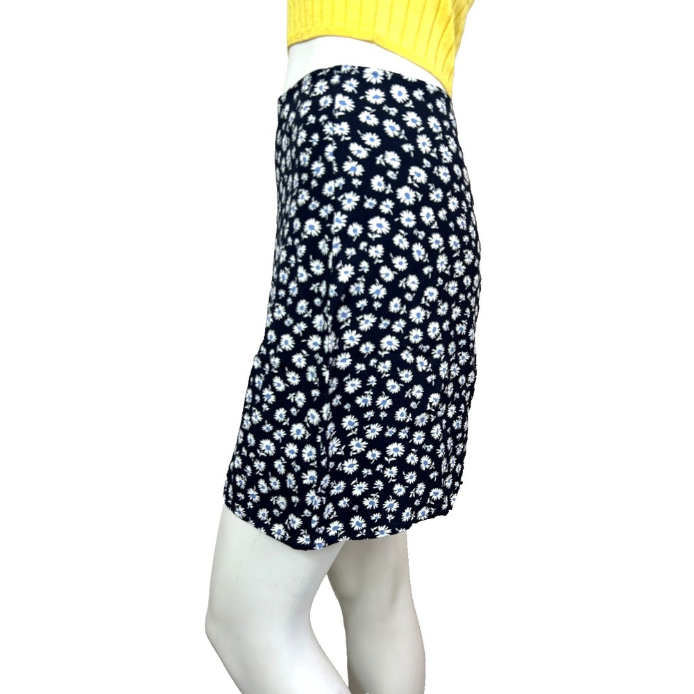 Reformation Mini Skirt Size 4 Navy Daisy Floral Back Zip Un-Lined No Slit EUC - Picture 8 of 12